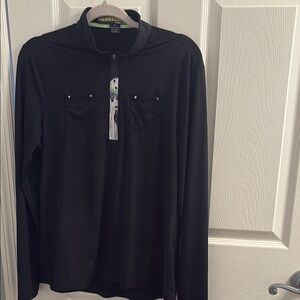 Black Long Sleeve Henley Tee with Soft Fabric